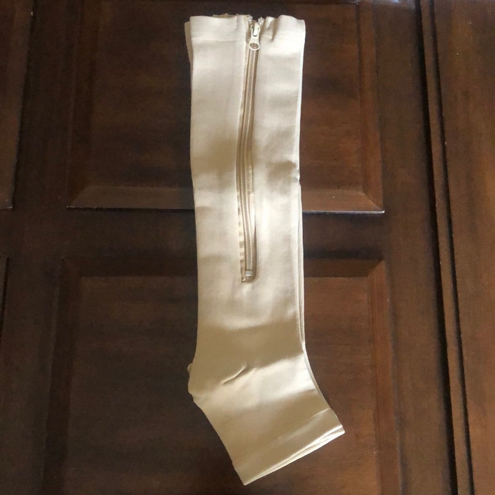 Size small/medium Beige Premium Zippered Compression Socks/Support Stockings